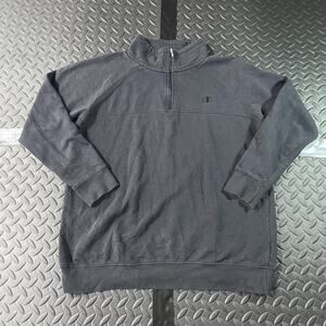 Champion Quarter Zip Sweatshirt Mens Large Black Pullover Fleece Knit Raglan